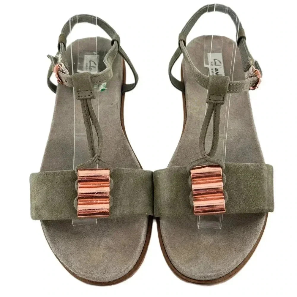 Clarks Narrative womens sandals size 7.5 38 olive green suede